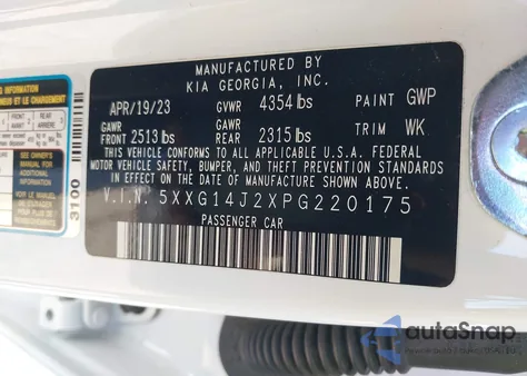 2023 Kia K5 Lxs z USA, uszkodzony, nr VIN 5XXG14J2XPG220175